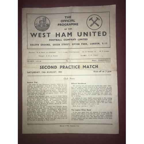 153 - AT WEST HAM UNITED, 1955/1956, a football programme from the fixture versus Club Colours v Blues, pl... 