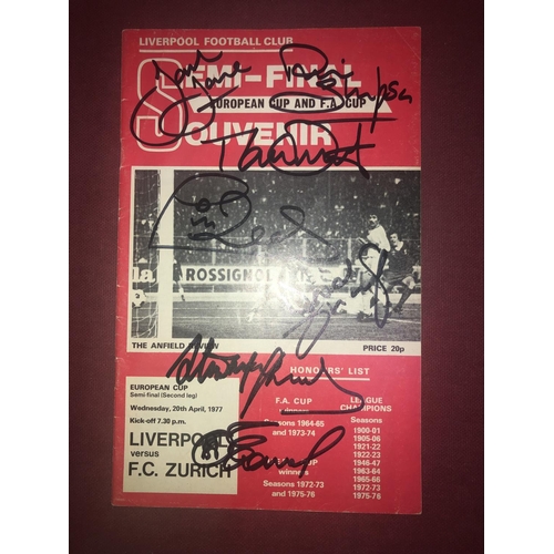 182 - AUTOGRAPHED FOOTBALL PROGRAMME, 28235, European Cup Semi-Final, Liverpool v FC Zurich - Signed on fr... 