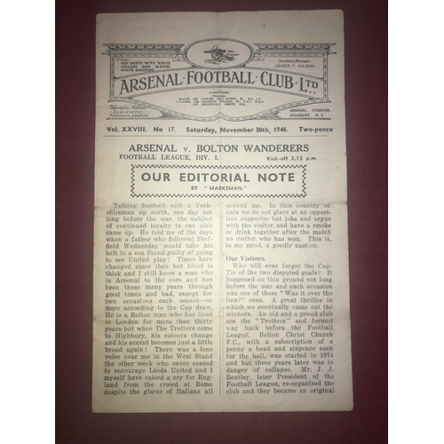 35 - ARSENAL, 1946/1947, a football programme from the game versus Bolton Wanderers, played on 30/11/1946... 