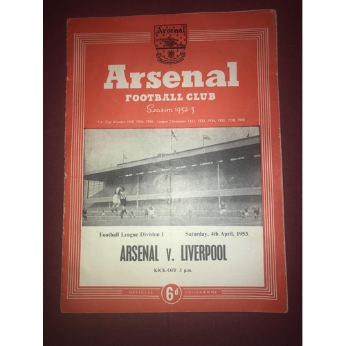 44 - ARSENAL, 1952/1953, a football programme from the fixture versus Liverpool, played on 04/04/1953 (fo... 