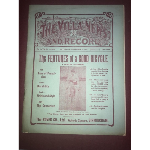 57 - ASTON VILLA, 1907/1908, a football programme from the fixture versus Bury, played on 23/11/1907 (sta... 