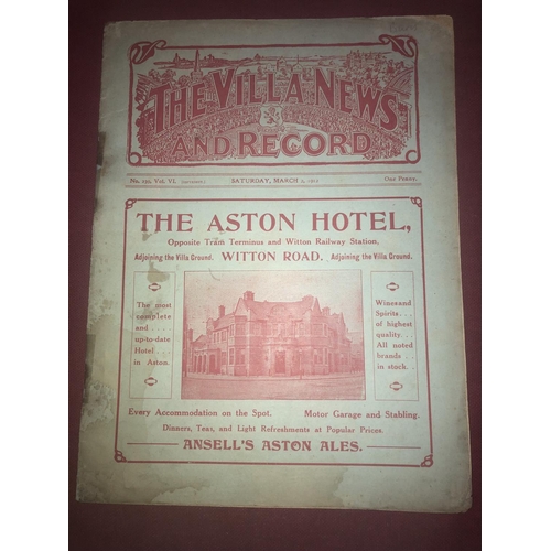 66 - ASTON VILLA, 1911/1912, a football programme from the fixture versus Bury, played on 02/03/1912 (sta... 