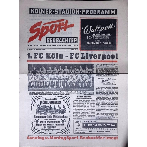 1 - FOOTBALL PROGRAMME, 04/08/1967 Liverpool Away - 1FC Koln [Pre-season friendly] Sport Beobachter Stad... 