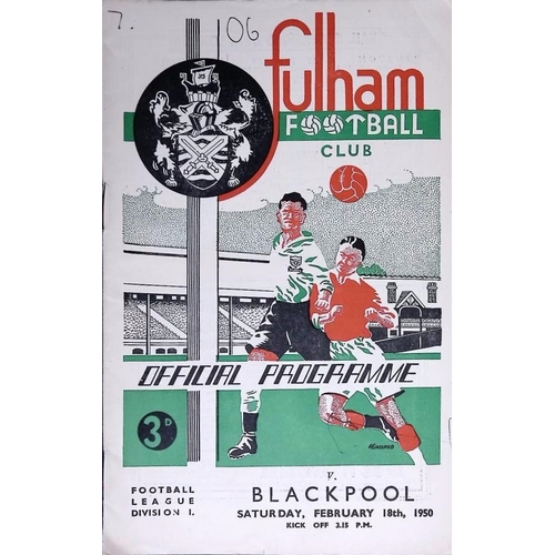 1082 - FOOTBALL PROGRAMME, 18/02/1950 Fulham Home - Blackpool (writing on front cover)