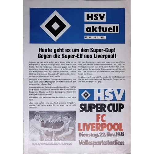 12 - FOOTBALL PROGRAMME, 22/11/1977 European Super Cup Final - Hamburg v Liverpool (team changes, folded)