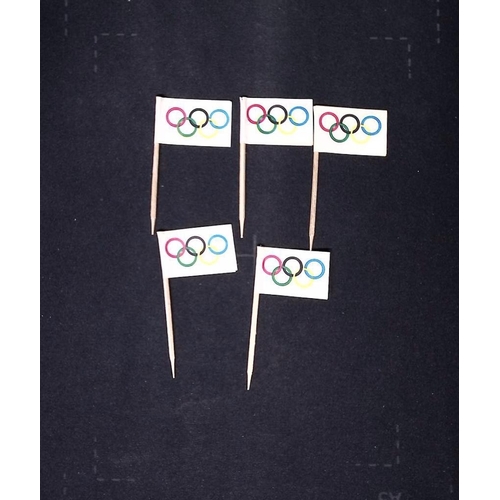 1276 - OLYMPIC MEMORABILIA, 1968 Summer Olympics - Mexico, 5 Mini Olympic Flags, On Sticks, could have been... 