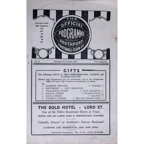 1283 - FOOTBALL PROGRAMME, 04/01/1947 Southport Home - Morecambe (professional repair at bottom on back pag... 