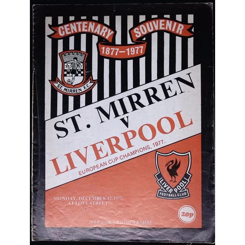 19 - FOOTBALL PROGRAMME, 12/12/1977 Liverpool Away - St Mirren [Centenary Friendly] (worn on spine, minor... 