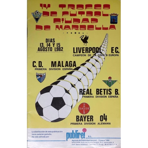 33 - FOOTBALL PROGRAMME, 13/08/1982 Liverpool Away - Marbella Tournament, Bayer 04 v Malaga, 14/08/1982 L... 