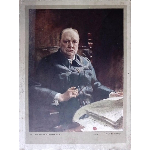 482 - WW2 MEMORABILIA, 1942 Sir Winston Churchill - Replica print of the original Oil Painting by Frank O ... 