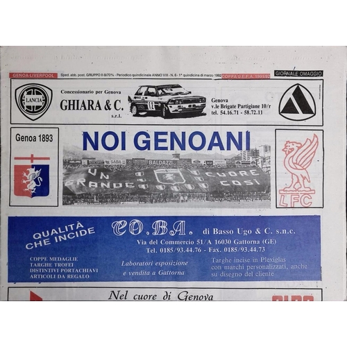 62 - FOOTBALL PROGRAMME, 15/03/1992 Liverpool Away - Genoa [UEFA Cup] 'Noi Genoani' Newspaper Edition (fo... 