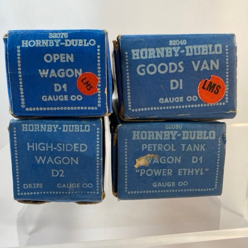 10 - Hornby Dublo wagons to include High-sided Wagon D2 LMS, Petrol tank wagon D1 'Power Ethyl', Open wag... 