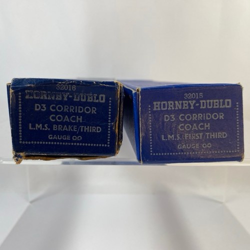 12 - Hornby Dublo D3 Corridor coach LMS 1st/3rd and D3 Corridor coach LMS Brake/3rd 1950's boxes - Fair b... 