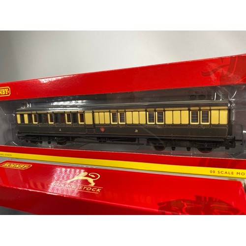 149 - Three Hornby boxed coaches OO gauge, Hornby R4899 GWR Clerestory 3rd Class Coach '1609', Hornby R490... 