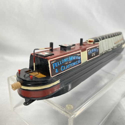 182 - Canal barge model Ferret No.58 Fellows Morton & Clayton Ltd ref:15097, in wood approx 35cm length, d... 