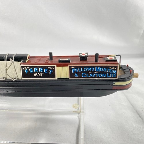 182 - Canal barge model Ferret No.58 Fellows Morton & Clayton Ltd ref:15097, in wood approx 35cm length, d... 