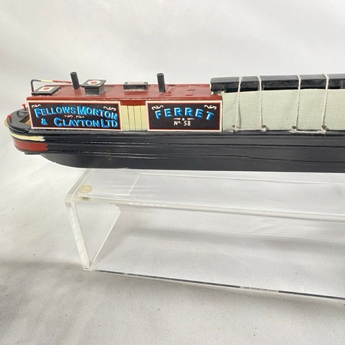 182 - Canal barge model Ferret No.58 Fellows Morton & Clayton Ltd ref:15097, in wood approx 35cm length, d... 