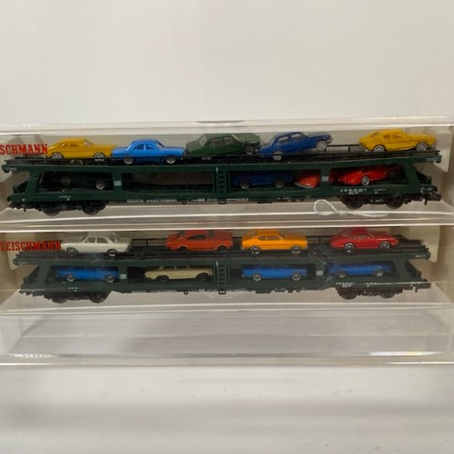 283 - Fleischmann 8284 & 8285 Two Car transporters with 17 various cars metal & plastic N gauge - Very Goo... 