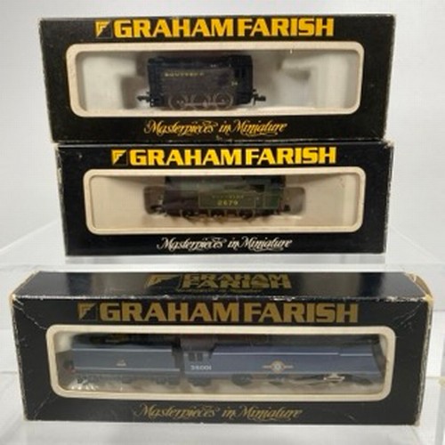 300 - Three Graham Farish 'N Gauge' Locomotives, Graham Farish 1507 Merchant Navy BR Blue 'Channel Packet'... 