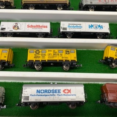 309 - A Vibrant Dealer tray of 'N Gauge' European Freight Wagons,  Mostly European, Includes DB Crane, Rak... 