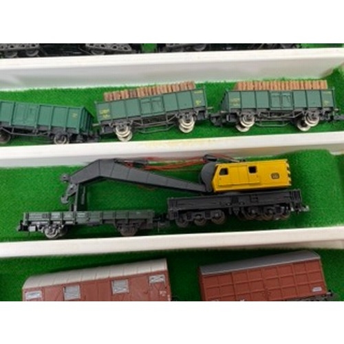 309 - A Vibrant Dealer tray of 'N Gauge' European Freight Wagons,  Mostly European, Includes DB Crane, Rak... 