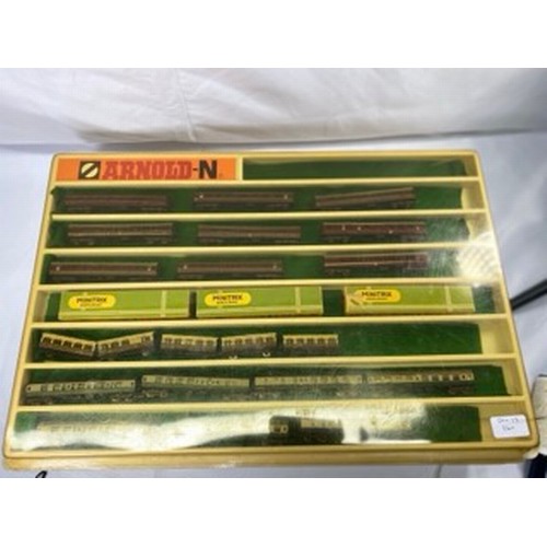 313 - A Dealer tray of 'N Gauge' LMS, InterCity Coaches and 4-Wheel Composite Coach in GWR Lined Chocolate... 