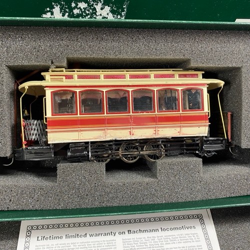 400 - On30 Gauge Closed Street Car Coach enclosing Steam loco with 6 wheels, Street Car appears to be Spec... 