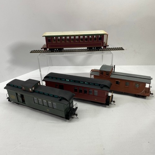 405 - Four On30 Bachmann and kit-built Railway Postal and Passenger coaches, three Bachmann have added acc... 