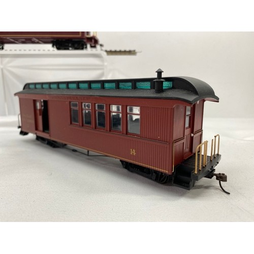 405 - Four On30 Bachmann and kit-built Railway Postal and Passenger coaches, three Bachmann have added acc... 