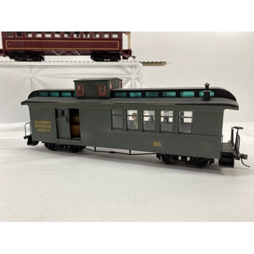 405 - Four On30 Bachmann and kit-built Railway Postal and Passenger coaches, three Bachmann have added acc... 