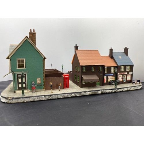 201 - Diorama 'Nipping to the shops' depicting a street corner scene with Butcher, Greengrocers, Tea room ... 