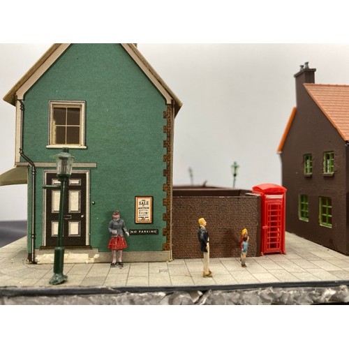 201 - Diorama 'Nipping to the shops' depicting a street corner scene with Butcher, Greengrocers, Tea room ... 