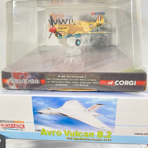517 - 4 Corgi 1:72 die-cast planes and an Avro Vulcan B.2, P40 Kittyhawk I no.112 Squadron AA35204 in orig... 
