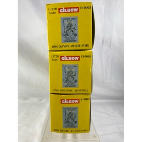 522 - Three Gilbow White Star Line 1:1750 scale die-cast ships, E100001 RMS Titanic, E10002 RMS Britannic ... 