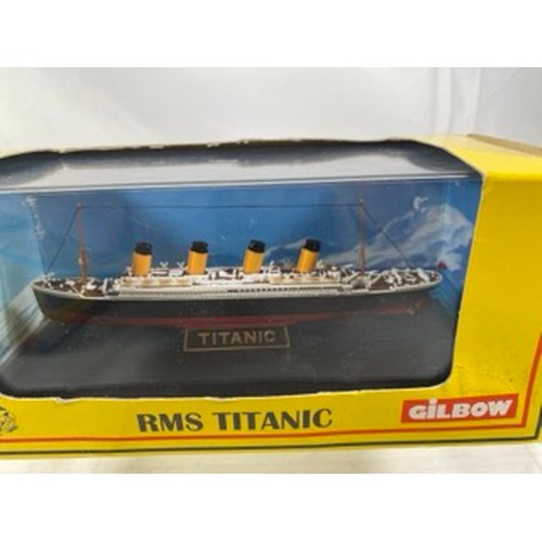 522 - Three Gilbow White Star Line 1:1750 scale die-cast ships, E100001 RMS Titanic, E10002 RMS Britannic ... 