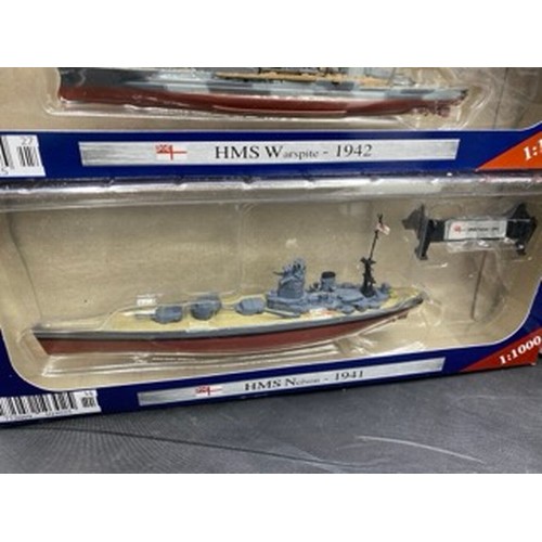 524 - Nine Die-Cast Ships, Six Warships of WWII 1:1000 Scale plus Three Atlas/DeAgostini, includes Admiral... 