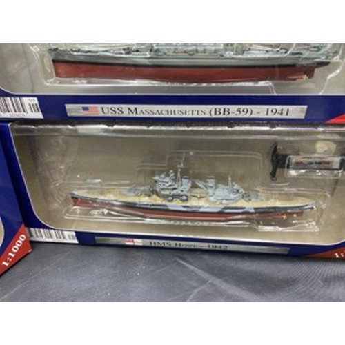 524 - Nine Die-Cast Ships, Six Warships of WWII 1:1000 Scale plus Three Atlas/DeAgostini, includes Admiral... 