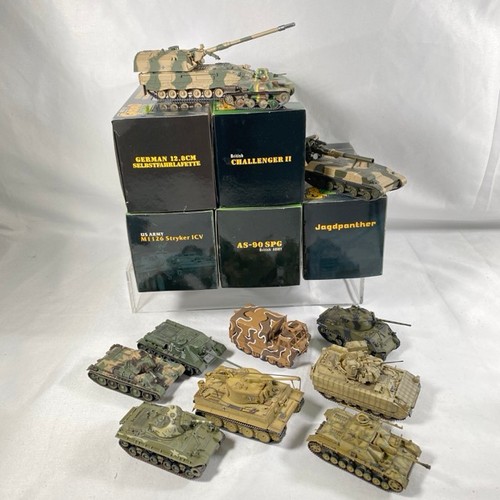 538 - 16 Easy Model (Ground Armor) tanks and military vehicles fully assembled & painted polystyrene displ... 