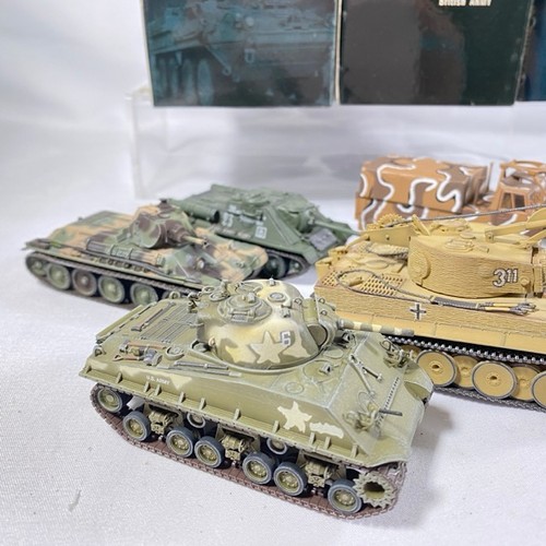 538 - 16 Easy Model (Ground Armor) tanks and military vehicles fully assembled & painted polystyrene displ... 