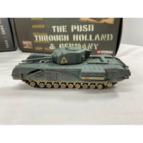 540 - Ten Corgi 1:50 scale military vehicles and tanks, all boxed except Corgi CC60103 Churchill Tank, als... 