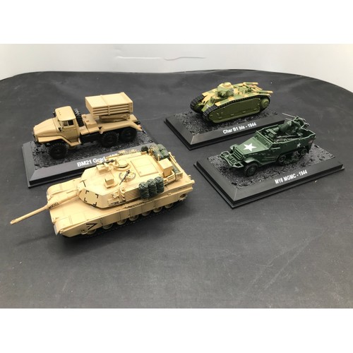 542 - 11 highly detailed Altaya (one without case) and 3 Amercom (no cases) military vehicles and tanks - ... 