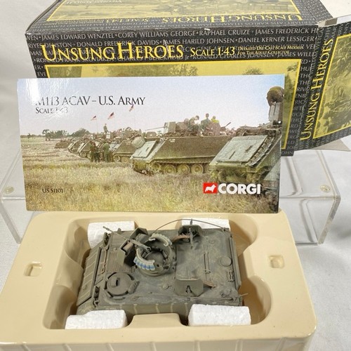 549 - 7 1:43 scale military vehicles and tanks, including Corgi US51101 M113 ACAV US army, Corgi 50101 M15... 