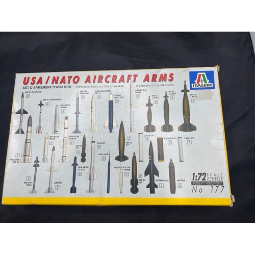 557 - Six Airfix aviation kits and an Italeri USA/NATO aircraft arms (near complete), Airfix 05025 Flanker... 