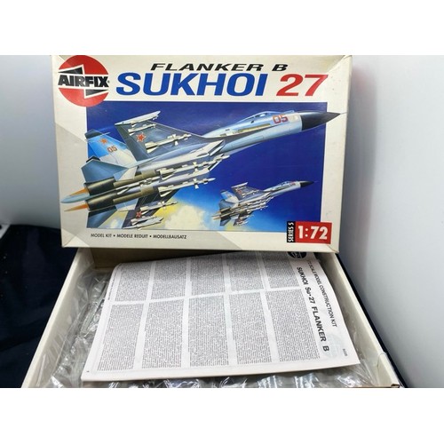 557 - Six Airfix aviation kits and an Italeri USA/NATO aircraft arms (near complete), Airfix 05025 Flanker... 