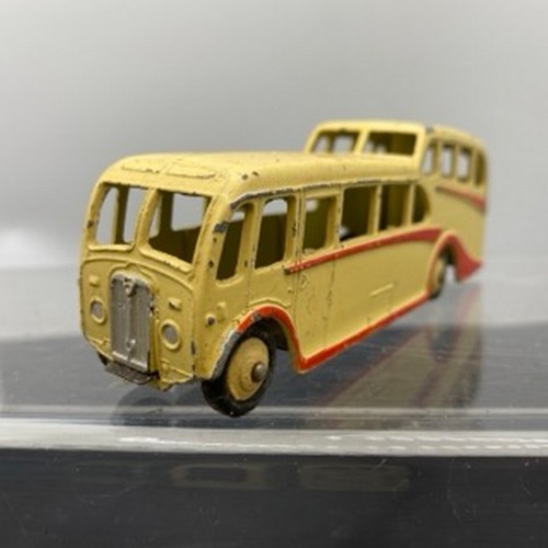 565 - Ten Dinky Toys Bus and Coaches, Dinky Toys 29c Double Decker Bus Red/Cream Owner name etched on base... 