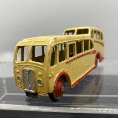 565 - Ten Dinky Toys Bus and Coaches, Dinky Toys 29c Double Decker Bus Red/Cream Owner name etched on base... 