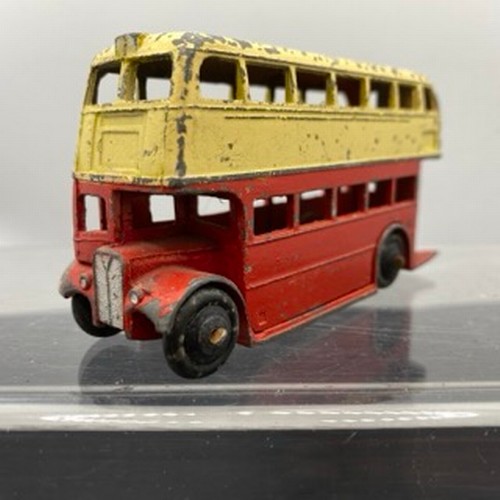 565 - Ten Dinky Toys Bus and Coaches, Dinky Toys 29c Double Decker Bus Red/Cream Owner name etched on base... 