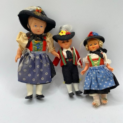 664 - Vintage Wilten Celluloid plastic folk costume doll with sleeping eyes, Austrian Made, missing her sh... 