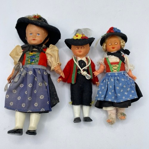 664 - Vintage Wilten Celluloid plastic folk costume doll with sleeping eyes, Austrian Made, missing her sh... 