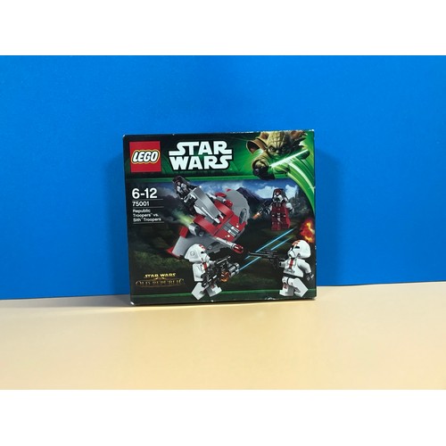 671 - Three Lego Star Wars sets, 75001 Republic troopers vs Sith troopers, 75002 AT-RT and 75003 A-Wing st... 